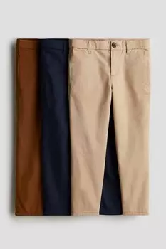 Комплект из 3 брюк чинос из хлопкового твила H&M, коричневый