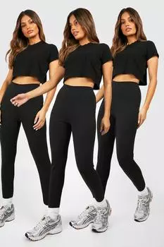Комплект из 3 черных леггинсов с высокой талией из хлопка boohoo, черный