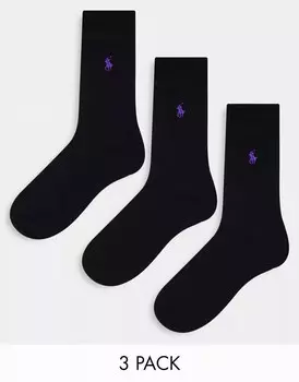 Комплект из 3 черных носков из египетского хлопка Polo Ralph Lauren с логотипом в виде пони