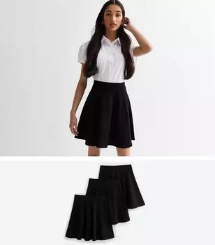 Комплект из 3 черных школьных юбок-солнце из джерси New Look, черный