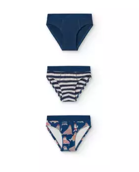 Комплект из 3 детских хлопковых трусов в стиле фэнтези Boboli, темно-синий