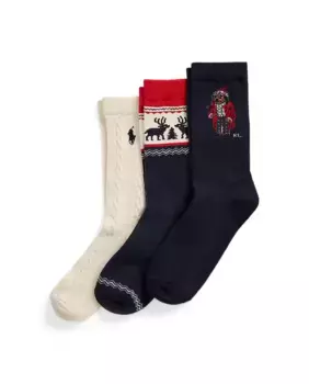Комплект из 3 длинных детских носков с мишкой Поло Polo Ralph Lauren, мультиколор