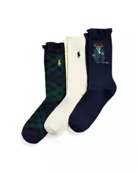 Комплект из 3 длинных носков для девочек с мишкой Polo Bear Polo Ralph Lauren, мультиколор