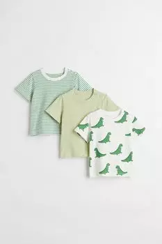 Комплект из 3 футболок H&amp;M, фисташки/динозавры