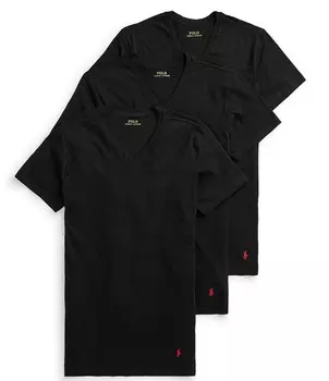 Комплект из 3 футболок классического кроя с v-образным вырезом Polo Ralph Lauren Big & Tall, черный