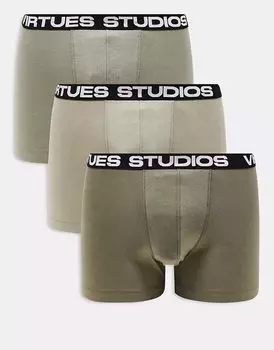 Комплект из 3-х боксеров ASOS DESIGN с напечатанным поясом цвета хаки