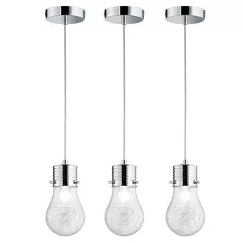 Комплект из 3-х подвесных светильников, дизайн Edison, сетка, стекло, D 12 см. etc-shop, серебро