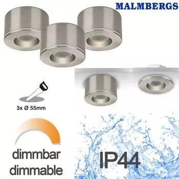 Комплект из 3-х светодиодных прожекторов для установки и поверхностной регулировки яркости, алюминий IP44 55 мм MD-31 Malmbergs