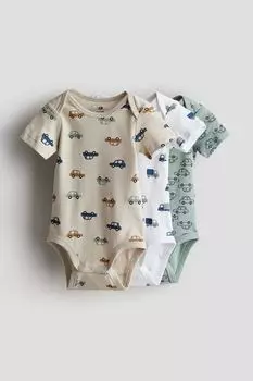 Комплект из 3 хлопковых боди H&M, бежевый