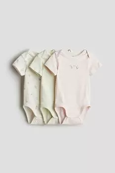 Комплект из 3 хлопковых боди с перекрестной застежкой H&M, мультиколор