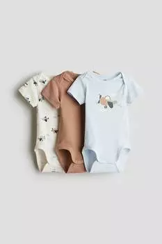 Комплект из 3 хлопковых боди с перекрестной застежкой H&M, мультиколор
