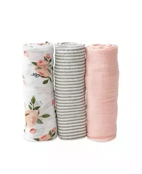 Комплект из 3 хлопковых муслиновых одеял с акварельными розами Little Unicorn, коричневый