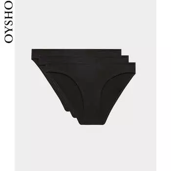 Комплект из 3 хлопковых однотонных женских трусов Oysho с треугольными чашками, черный