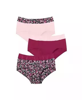 Комплект из 3 хлопковых трусов полного кроя с цветными блоками больших размеров Comfort Choice, красный