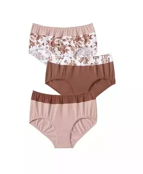 Комплект из 3 хлопковых трусов полного кроя с цветными блоками больших размеров Comfort Choice, коричневый