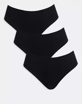 Комплект из 3 хлопковых трусов с высокой талией ASOS DESIGN черного цвета