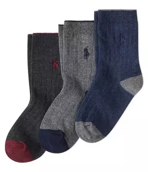 Комплект из 3 классических носков в рубчик Polo Ralph Lauren Little/Big Boys 2–11, синий