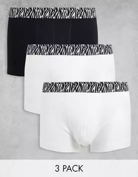 Комплект из 3 коротких плавок ASOS DESIGN с поясом под зебру