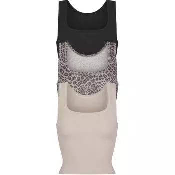 Комплект из 3 маек-топов SKIMS COTTON RIB, женские, разноцветные, с принтом снежного леопарда