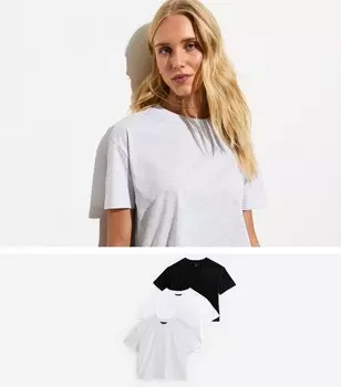 Комплект из 3 мягких хлопковых футболок свободного кроя New Look, светло-серый