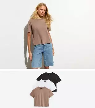 Комплект из 3 мягких хлопковых футболок свободного кроя New Look, коричневый