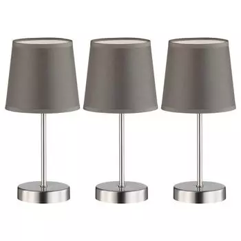 Комплект из 3 настольных ламп, серый текстиль, матовый никель, В 32 см etc-shop