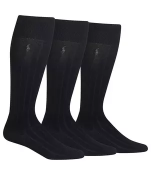 Комплект из 3 носков в рубчик Polo Ralph Lauren длиной до икры, черный