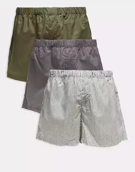 Комплект из 3 пар боксеров Jack & Jones из плетеной ткани в полоску зеленого цвета