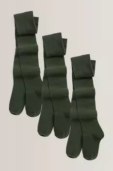 Комплект из 3 пар хлопковых колготок для школы Next, зеленый