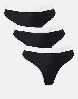 Комплект из 3 пар хлопковых стрингов Lillie с поясом черного цвета ASOS DESIGN