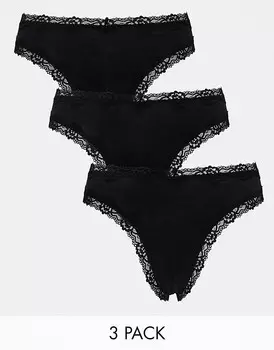 Комплект из 3 пар хлопковых стрингов с высокой талией и кружевом ASOS DESIGN Malibu