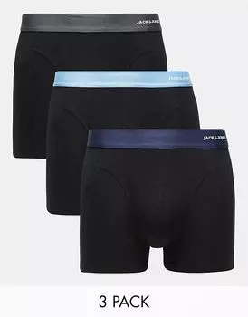 Комплект из 3 пар трусов Jack & Jones черного цвета с контрастным поясом