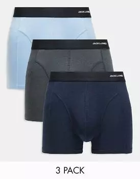 Комплект из 3 пар трусов Jack & Jones темно-серого цвета с контрастным поясом