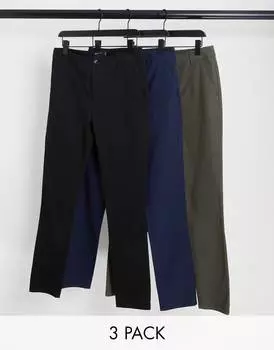 Комплект из 3 пар узких брюк чинос темно-синего цвета и цвета хаи ASOS DESIGN