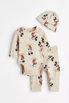 Комплект из 3 предметов джерси H&amp;M, светло-бежевый/микки маус