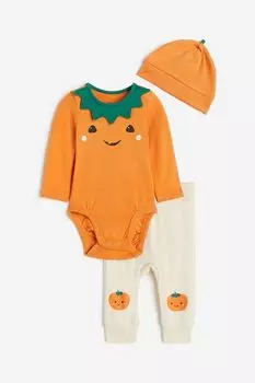 Комплект из 3 предметов H&M Pumpkin Cotton, оранжевый/бежевый/зеленый