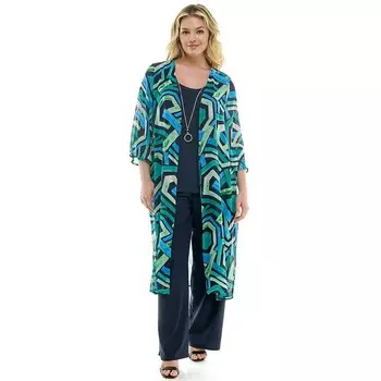Комплект из 3 предметов Luxology больших размеров: кардиган, майка и брюки, цвет Navy Turqoise Green