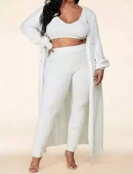 Комплект из 3 предметов макси-кардигана белого цвета с серебристой отделкой L'ATISTE