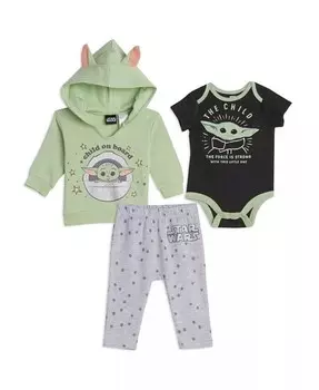 Комплект из 3 предметов Starwars Baby Boys Mandalorian: боди с капюшоном и штаны Star Wars, мультиколор