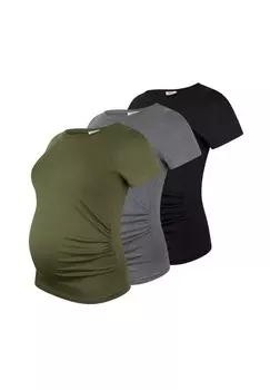 Комплект из 3 рубашек для беременных, однотонная одежда для беременных, однотонная M.M.C., цвет Schwarz Dunkelgrau Khaki