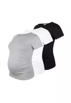 Комплект из 3 рубашек для беременных, однотонная одежда для беременных, однотонная M.M.C., цвет Schwarz Wei_ Hellgrau