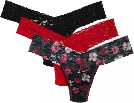 Комплект из 3 шт. в упаковке с низкой посадкой Hanky Panky, цвет Red/Am I Dreaming/Black