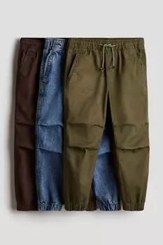 Комплект из 3 спортивных брюк из хлопка H&M, коричневый