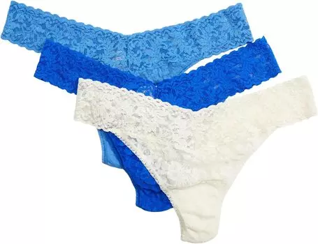 Комплект из 3 стрингов больших размеров с оригинальной посадкой Hanky Panky, цвет Ivory/Forget Me Not/Sapphire