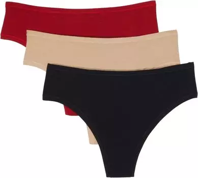 Комплект из 3 стрингов Play с натуральной посадкой Hanky Panky, цвет Black/Chai/Cayenne