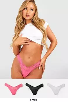 Комплект из 3 стрингов с кружевной отделкой boohoo, мультиколор
