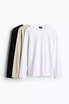 Комплект из 3 трикотажных рубашек приталенного кроя H&M, белый