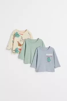 Комплект из 3 трикотажных рубашек с длинными рукавами H&M