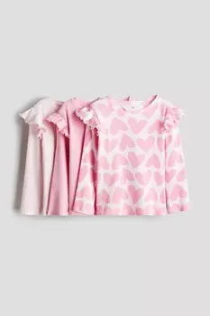 Комплект из 3 трикотажных рубашек с воланами H&M, розовый