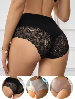 Комплект из 3 трусиков из контрастного кружева Shein Underwear&Sleepwear Basics Shein, мультиколор